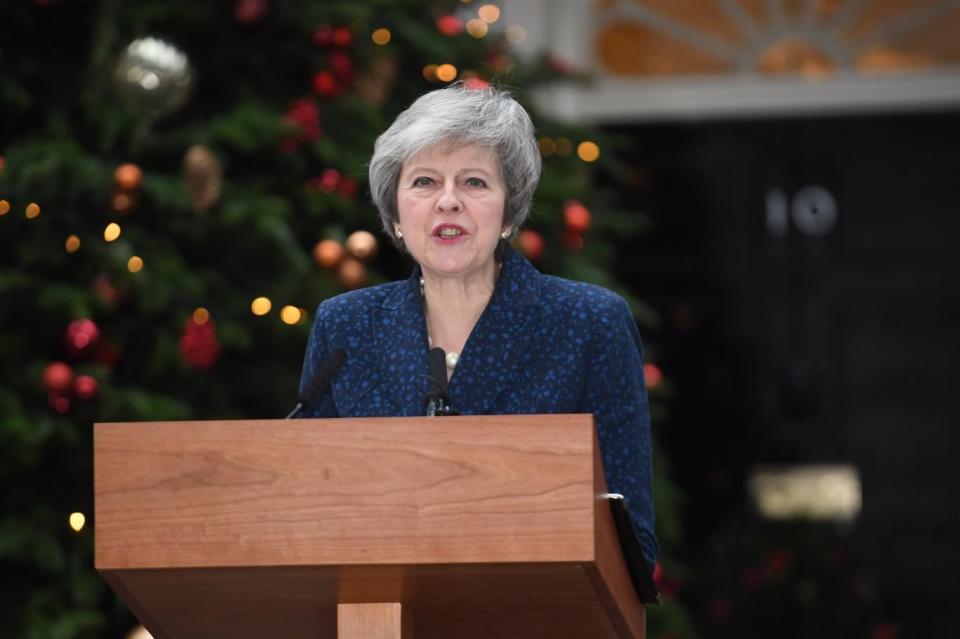 Speech: Theresa May giving a speech ahead of the vote of no confidence (Jeremy Selwyn)