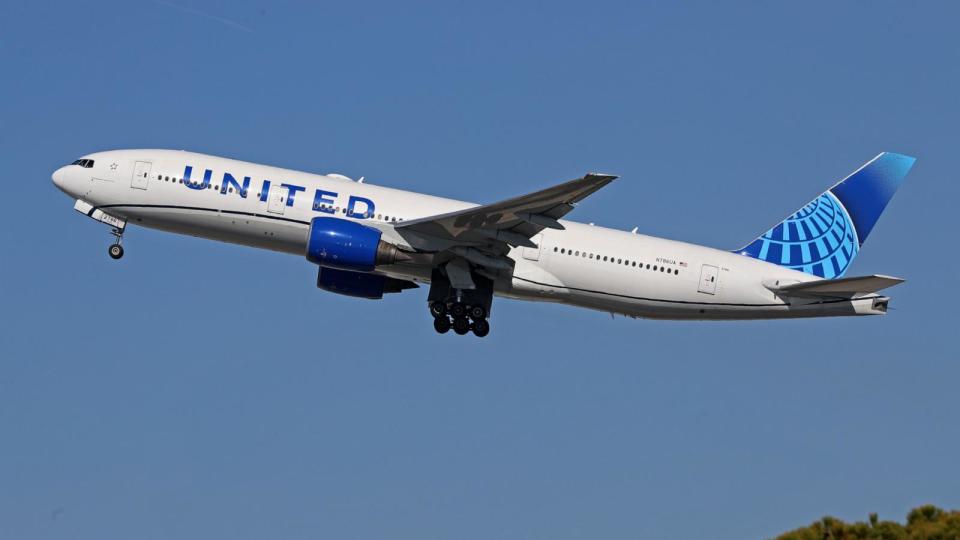 PHOTO: A Boeing 777-222 from United Airlines takes off from Barcelona Airport, Feb. 29, 2024, in Barcelona, Spain. (Urbanandsport/NurPhoto via Getty Images)