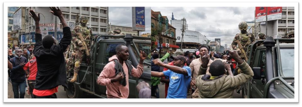 <span>Screenshot from AFP photo archives showing protestors and KDF soldiers in 2024</span><div><span>Tony KARUMBA</span><span>AFP</span></div>