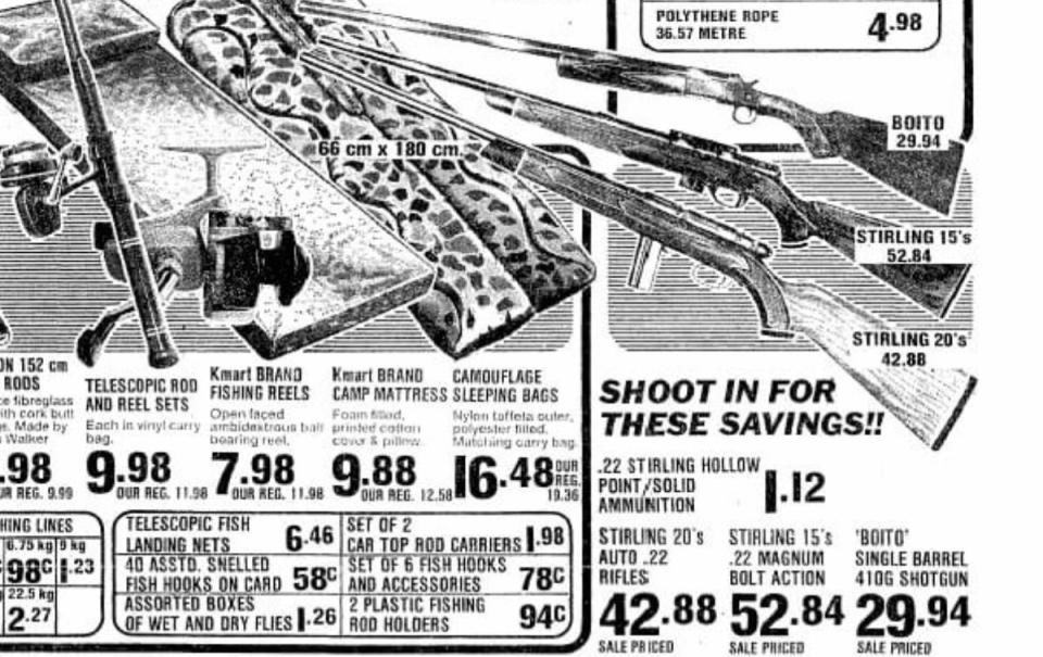 A section of a Kmart advertisement from 1977 promoting guns