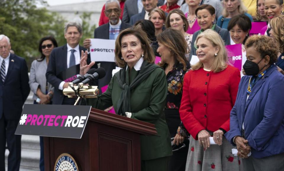 Nancy PelosiSpeaker of the House Nancy Pelosi, D-Calif., leads an event with House Democrats after the Senate failed to pass the Women’s Health Protection Act to ensure a federally protected right to abortion access, on the Capitol steps in Washington, Friday, May 13, 2022. (AP Photo/J. Scott Applewhite)