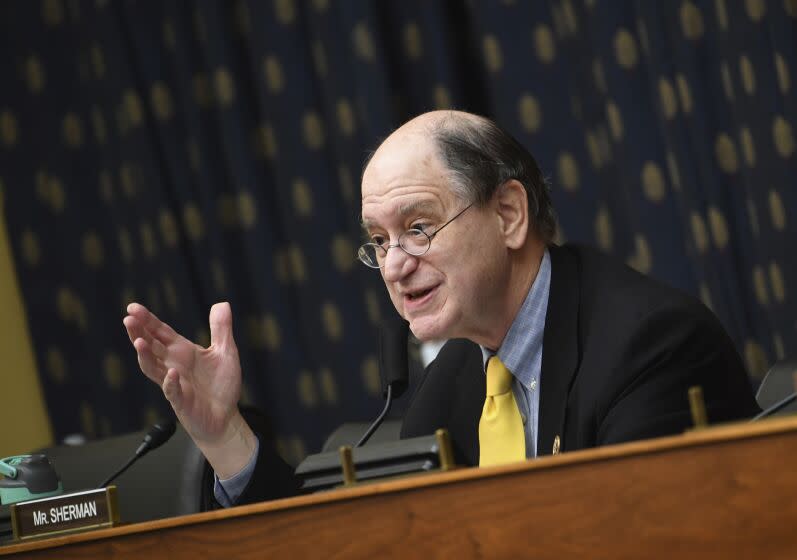 Rep. Brad Sherman, D-Calif., questions witnesses before a House Committee on Foreign Affairs hearing looking into the firing of State Department Inspector General Steven Linick, Wednesday, Sept. 16, 2020 on Capitol Hill in Washington. (Kevin Dietsch/Pool via AP)