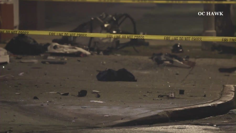 Three people were killed and a toddler remains hpspitalized after a deadly crash in South Los Angeles on Dec. 31, 2023. (OC Hawk)