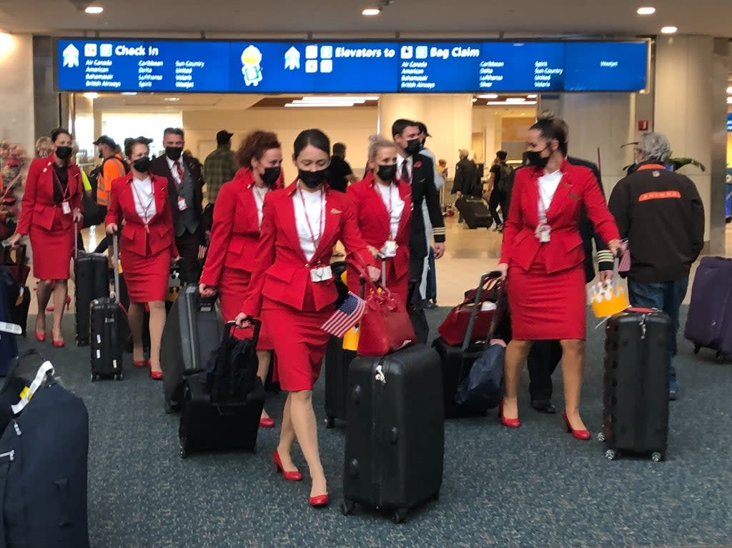 Touch down: The crew of the first Virgin Atlantic flight to Orlando in Florida since the coronavirus pandemic began.  (Simon Calder)
