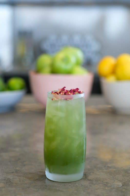 <p>Belvedere Vodka</p><p>Not only is celeb chef Candice Kumai's party-appropriate cocktail pretty to look at, it's beyond delish to drink. The matcha tea ginger beer and vodka combo gives it a bold kick that's perfect to kick off the 4th. </p><p>Recipe Courtesy of <a href="https://www.belvederevodka.com/" rel="nofollow noopener" target="_blank" data-ylk="slk:Belvedere;elm:context_link;itc:0;sec:content-canvas" class="link rapid-noclick-resp">Belvedere</a>:</p><p>• 1.5 oz Belvedere Vodka </p><p>• .75 oz lemon juice </p><p>• .75 oz honey syrup </p><p>• 1 oz matcha tea ginger beer </p><p>• dried roses for garnish</p>