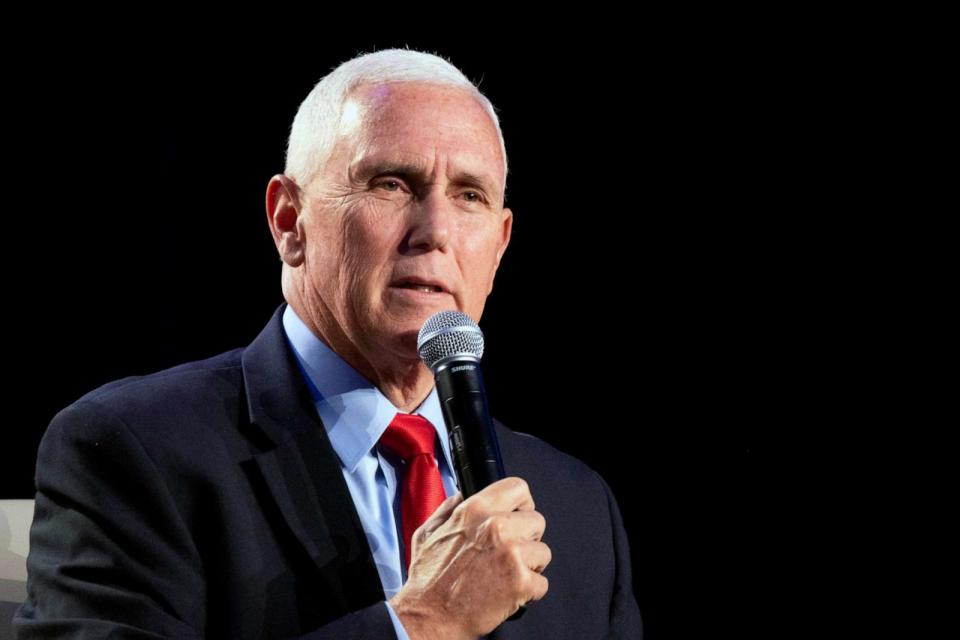PHOTO: FILE - Presidential candidate and former Vice President Mike Pence speaks at The Gathering in Atlanta, Aug. 18, 2023. (Ben Gray/AP, FILE)