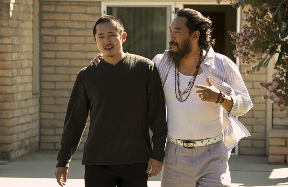 (L to R) Steven Yeun as Danny, David Choe as Isaac in Beef.