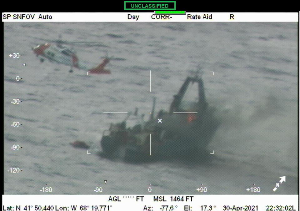 The burning vessel can be seen in officially released imagery from the Coast Guard. (USCG NorthEast / via Twitter)