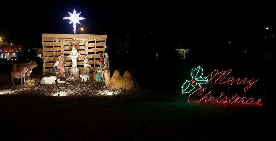 The nativity scene in Bicentennial Park is seen lit up on Friday, Dec. 3, 2021. TOM E. PUSKAR/TIMES-GAZETTE.COM