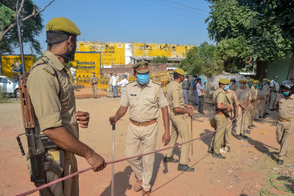 Congress Party workers protest in Uttar Pradesh over the Hathras gang rape incident (AFP via Getty Images)