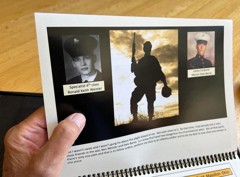 Stark County native Gerald Fox, 75, displays his booklet/memoir, "Just One Soldier's Story," which chronicles his military service during the Vietnam War. The project has been turned into a slideshow documentary with the assistance of Stark State College's digital media technology program.
