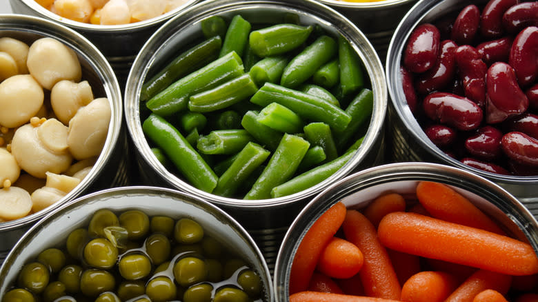 assortment of open canned vegetables