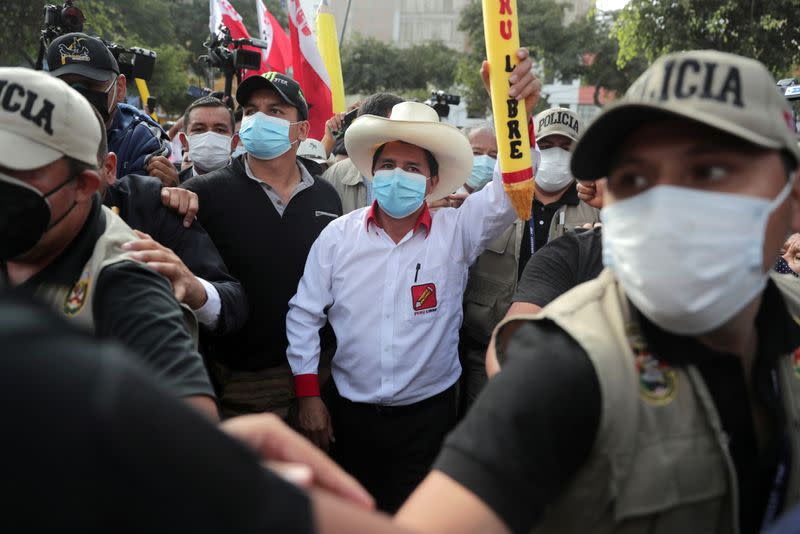 FILE PHOTO: Candidate for presidency of Peru Castillo presents his government plan, in Lima