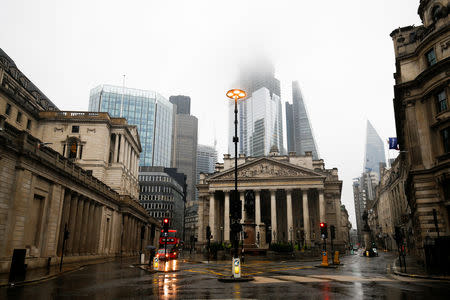 The Bank of England is seen in the financial district during rainy weather in London, Britain, September 23, 2018. REUTERS/Henry Nicholls