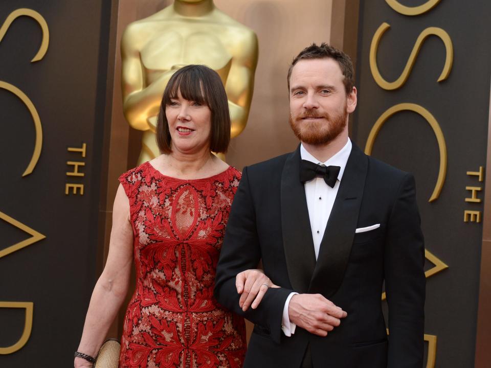 Michael Fassbender and his mom at the Oscars in 2014 when he was nominated for "12 Years A Slave"