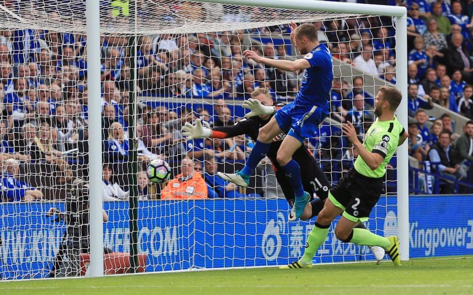 Jamie Vardy heads home the only goal of the game as Leicester City beat Bournemouth - PA