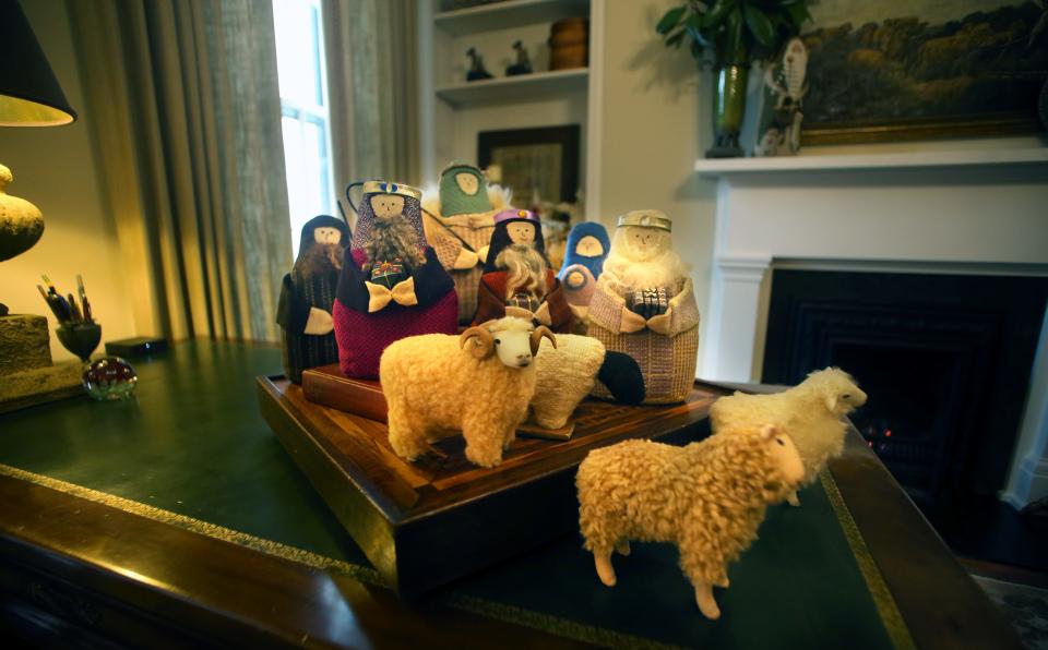 A Nativity Scene on a desk in Glenna Hanks Wade’s study that she wove in the home on Main Street in Madison, Indiana. 
Oct. 30, 2023