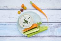 <p>An oldie but a goodie, carrots have lots of fiber and nutrients like beta-carotene. A little dollop of ranch dressing will serve up a flavor kick and a little fat to help you feel full.</p>