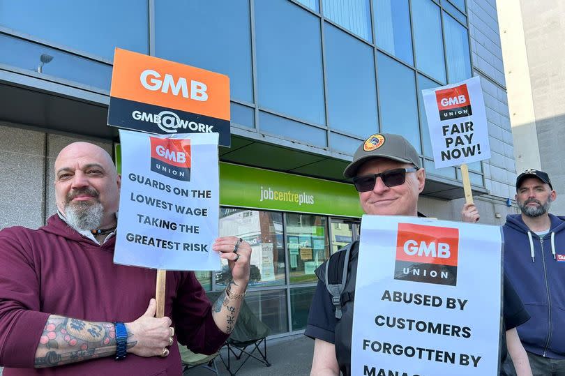 GMB union members picket outside the Jobcentre in Exeter Street, Plymouth -Credit:Ester Compton