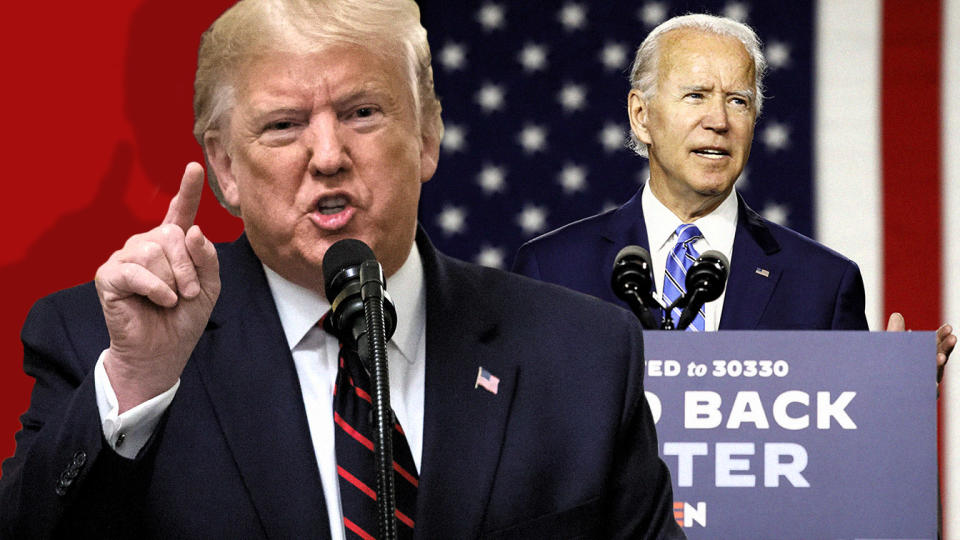 President Trump and Joe Biden. (Photo illustration: Yahoo News; photos: AP, Patrick Semansky/AP)