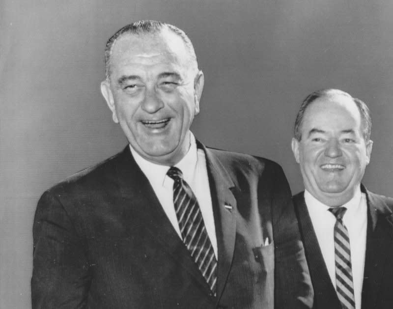 On August 26, 1964, Democrats nominated U.S. President Lyndon Johnson (L) and Hubert Humphrey. They won easily in November. UPI File Photo