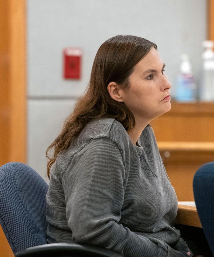 Jessica Bortle appears before Circuit Judge Linda Nobles on Thursday, July 27, 2023. Bortle is accused of killing her 14-year-old daughter by smashing a table into her abdomen on July 13, 2021, crushing her liver.