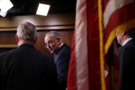 U.S. Senate Minority Leader Schumer holds a news conference after the final vote on the war powers resolution regarding potential military action against Iran, at the Capitol in Washington