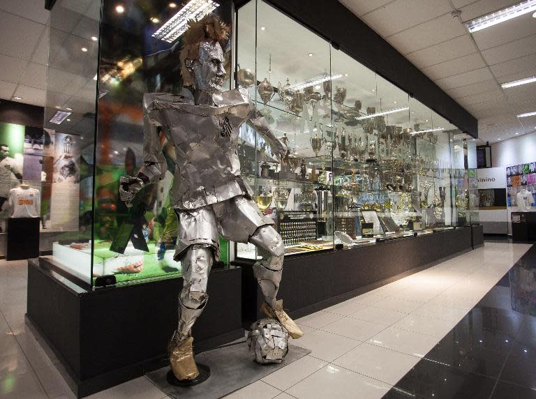 A statue of Barcelona's Brazilian forward Neymar da Silva Santos Junior at the Santos FC museum in Santos, southern coast of Sao Paulo, Brazil on April 17, 2014