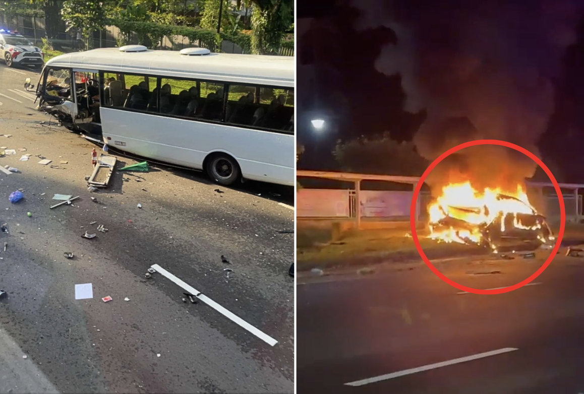 Screen grabs from video of Bukit Timah accident (Photos: Instagram/sgfollowsall and Reddit/weirdnawesome)