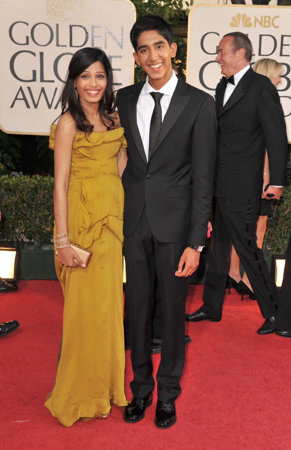 Patel and Freida Pinto at the 66th Annual Golden Globe Awards on Jan. 11, 2009, in Los Angeles.