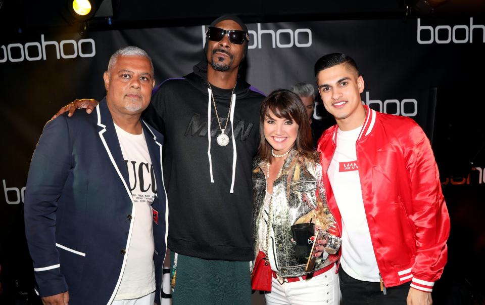 Mahmud Kamani, Snoop Dogg, Carol Kane and Samir Kamani attend the 2018 launch of the Boohoo Spring collection
