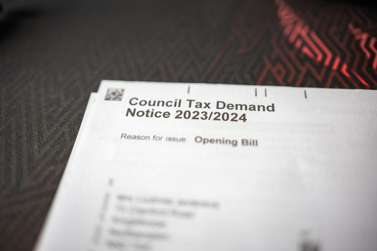 Council Tax demand notice letter closeup 2023 2024.