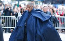 <p>Talley chose a dramatic, billowing silhouette in more muted tone to attend the memorial service of model L'Wren Scott.</p>