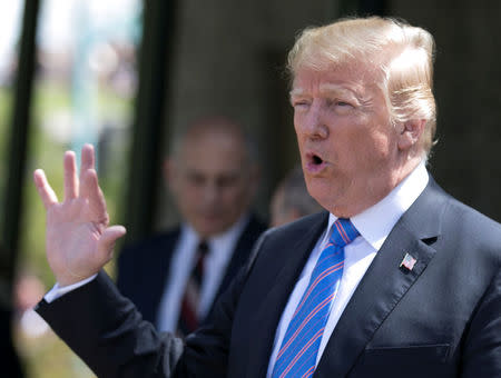 En la imagen, el presidente de EEUU, Donald Trump, en declaraciones a la prensa en la cumbre del G7 en La Malbaie, Quebec, Canadá, el 9 de junio de 2018. REUTERS/Christinne Muschi