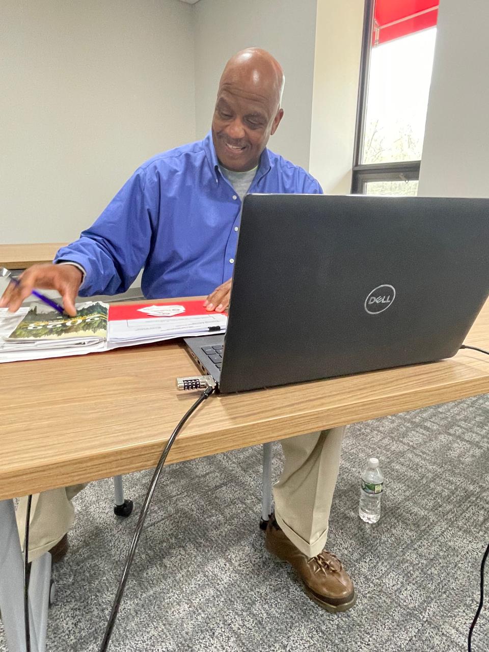 Norwich resident TJ Smith doing some work at the Veterans Rally Point in Norwich. He is one of 22 veterans benefiting from a partnership between Electric Boat and Veterans Rally Point to get vets working at EB.