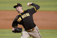 San Diego Padres starting pitcher Blake Snell throws during the second inning of the team's baseball game against the Miami Marlins, Thursday, July 22, 2021, in Miami. (AP Photo/Lynne Sladky)