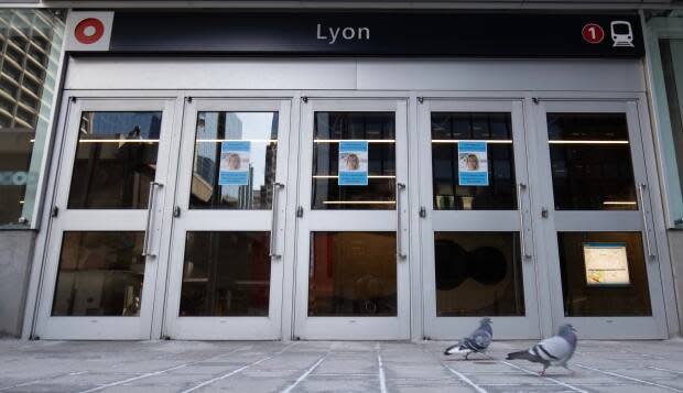 A quiet Lyon light rail station entrance in Ottawa in early April 2021. (Andrew Lee/CBC - image credit)