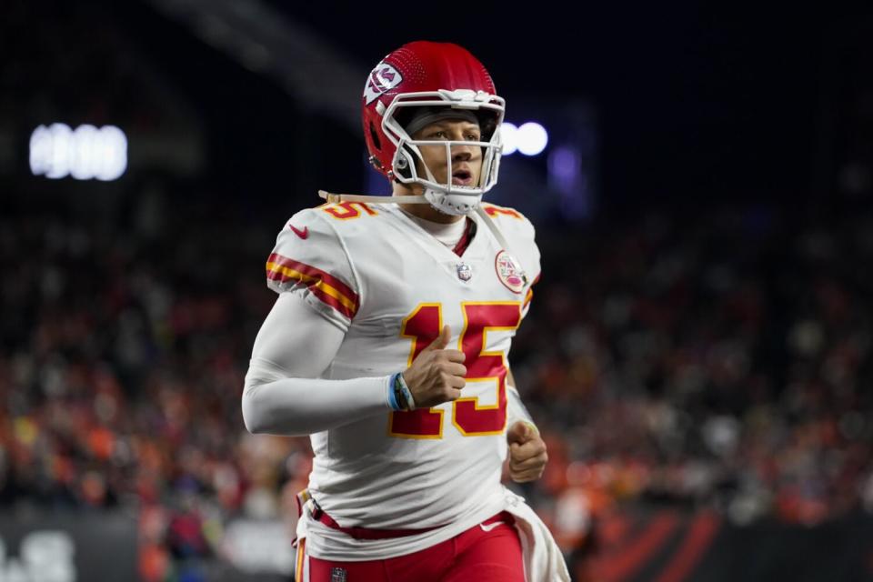 Kansas City Chiefs quarterback Patrick Mahomes plays during a game against the Cincinnati Bengals.