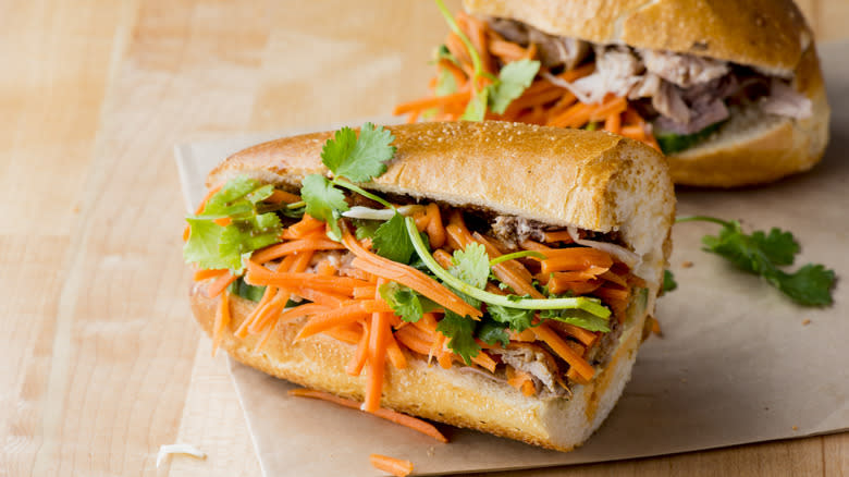 pork bánh mì on table 