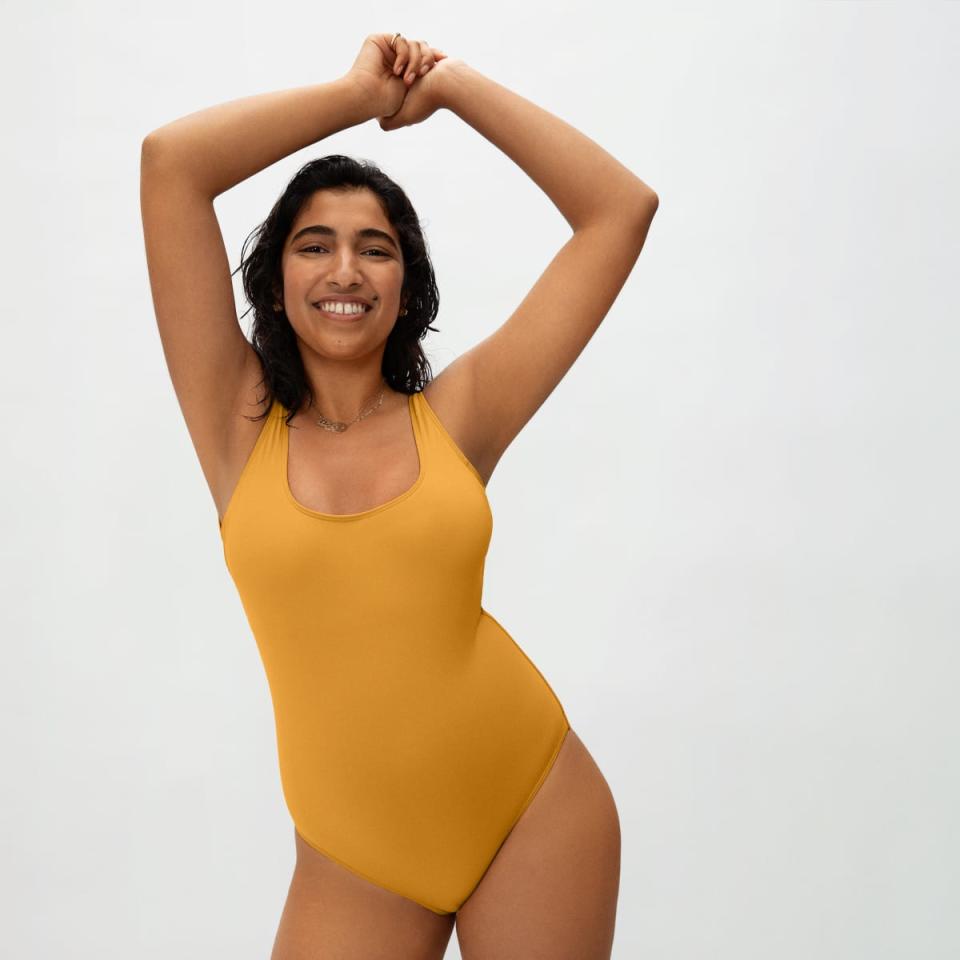 The Square-Neck One-Piece in Marigold. Image via Everlane.