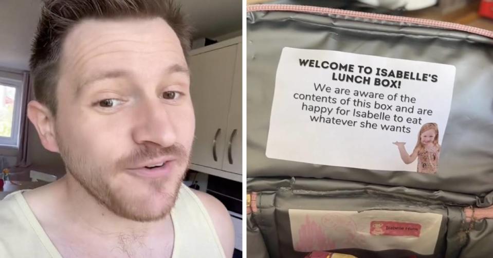 The furious dad shared a label he made for his daughter's lunchbox. Source: TikTok