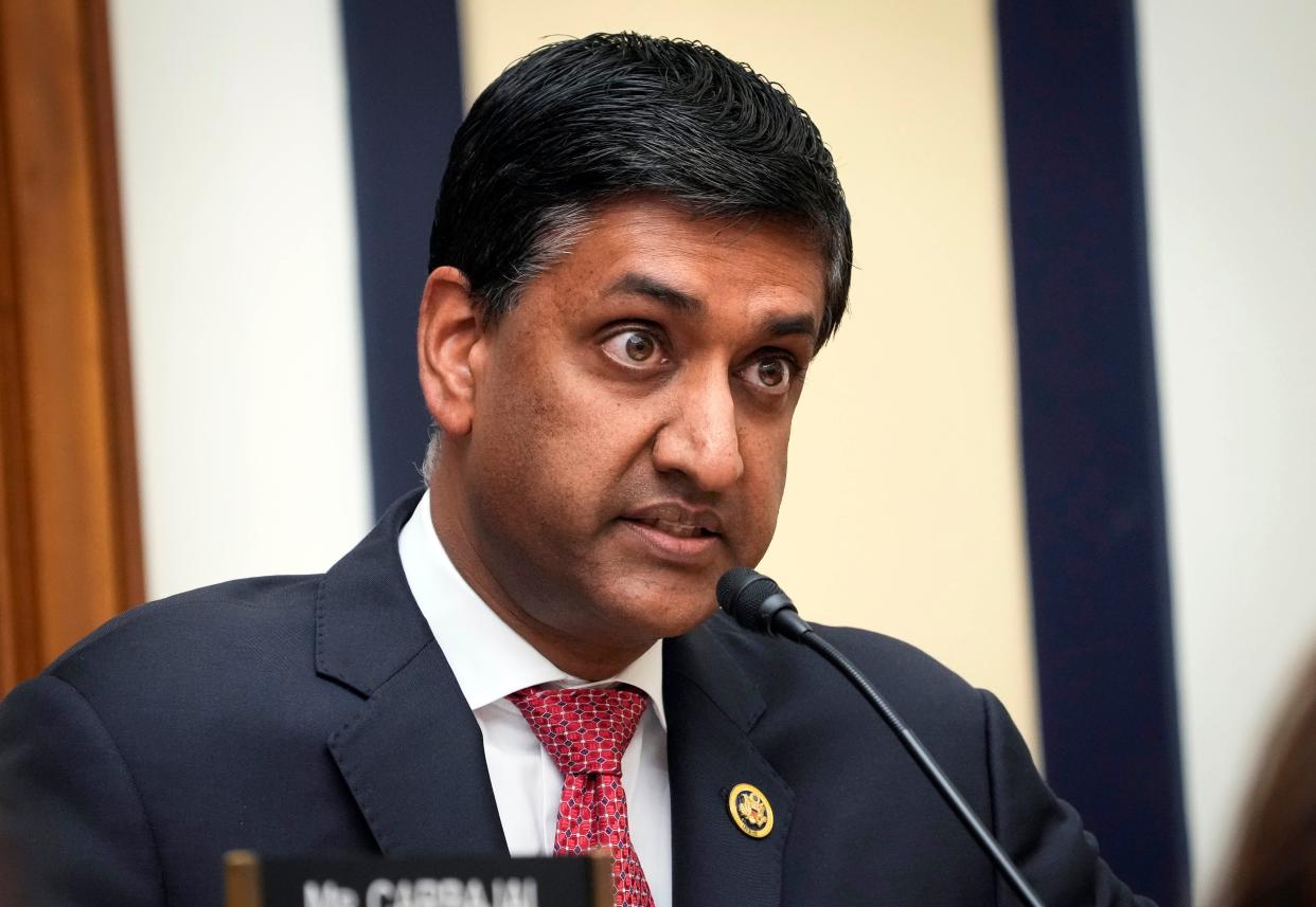 Rep. Ro Khanna, D-Calif., questions Secretary of Defense Lloyd Austin as he testifies in front of the House Armed Services Committee in Washington.