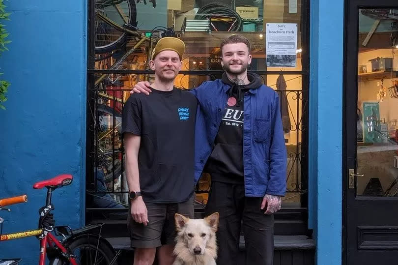 George, owner of Dalry Bicycle Depot with James, owner of Lucky Spoke Tattoo