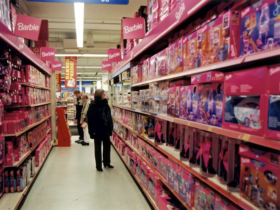 An aisle dominated by Barbie dolls in Germany in 1999.
