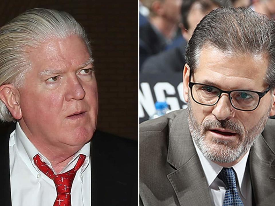 Brian Burke, left, and Ron Hextall, right, were dismissed by the Pittsburgh Penguins, the team announced on Friday. (Getty Images/File - image credit)