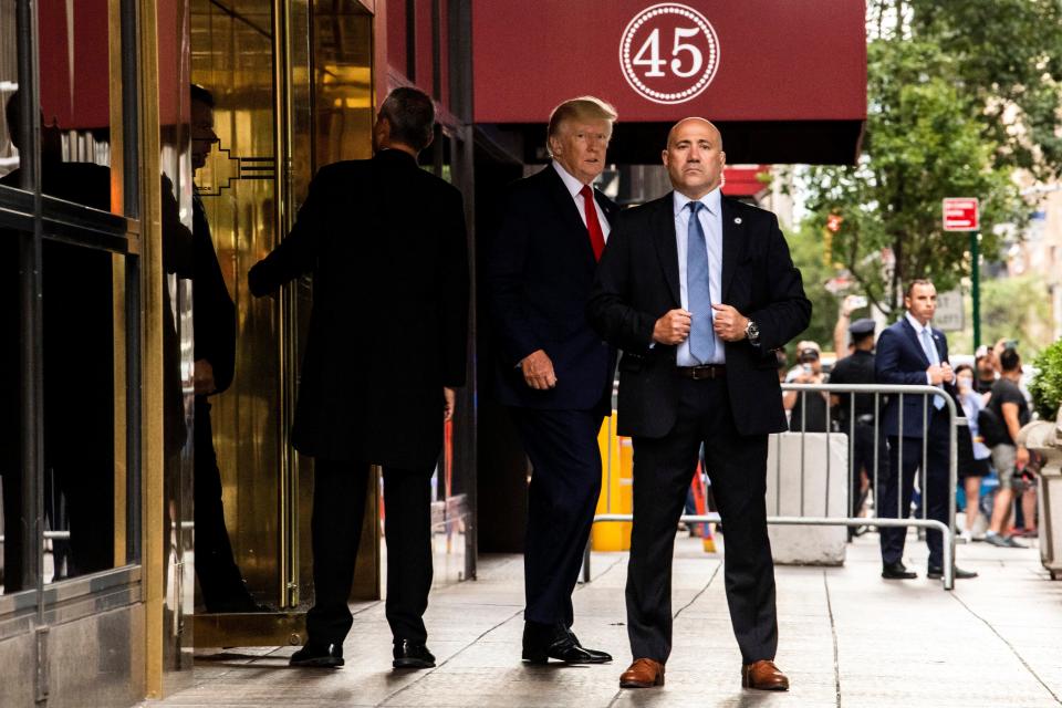 Former President Donald Trump departs Trump Tower in midtown Manhattan en route to a deposition at the office of the state attorney general on Wednesday morning, Aug. 10, 2022. Agents from the FBI executed a search warrant on TrumpÕs residence in Florida on Monday.