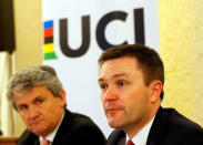 David Lappartient, President of the International Cycling Union (UCI), attends a news conference on the fight against technological fraud in Geneva, Switzerland March 21, 2018. REUTERS/Denis Balibouse