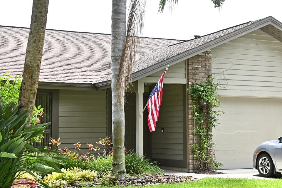An American flag flies upside down June 1, outside the home of Sarasota County Public Hospital Board member Victor Rohe. Neighbors complained that the flag was raised upside down May 31, in response to the May 30 guilty verdict in the trial of former President Trump.