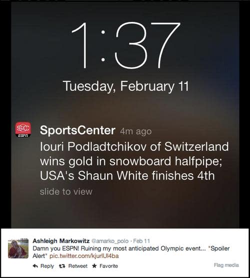 SportsCenter notification about Olympics news