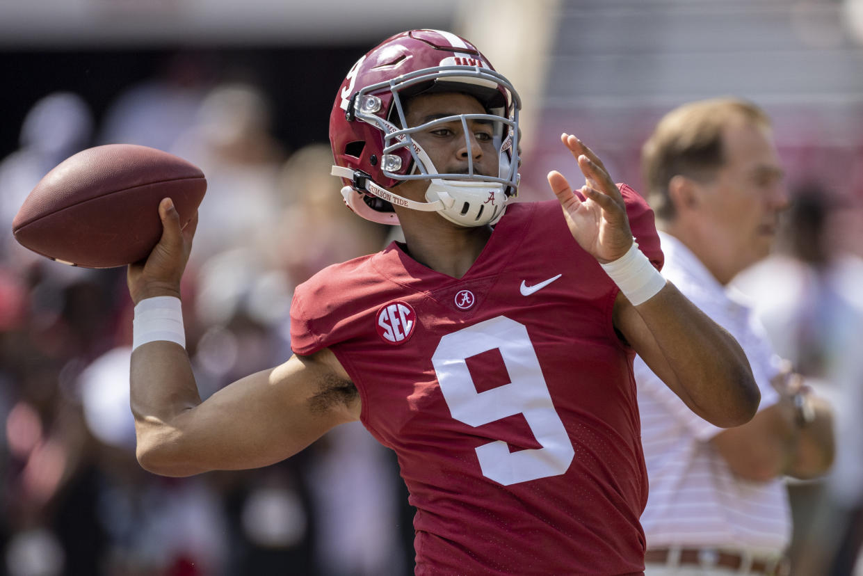Alabama quarterback Bryce Young (9) is one of the top prospects in the 2023 NFL draft. (AP Photo/Vasha Hunt)